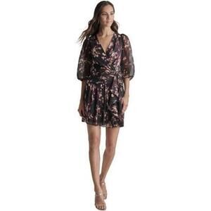 DKNY Crinkle-Chiffon Faux-Wrap Mini Dress